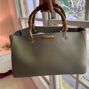 Katie Loxton London Dove Grey Leather Handbag with Bamboo Handles